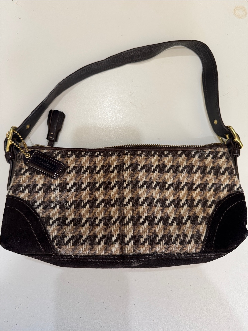 Coach Brown Black Houndstooth Shoulder Bag